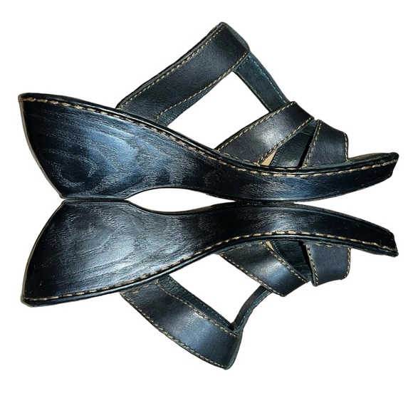 Born Shoes - Born Black Leather Strappy Wedge Sandals Size 9 (40.5). NWOT